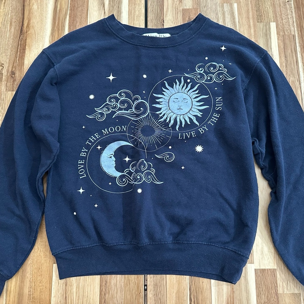 Wound Up Navy Sweatshirt with Sun and Moon Design